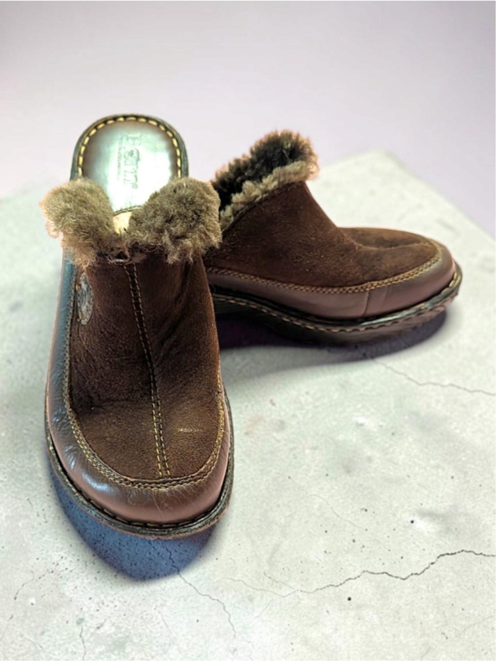 Born Brown Faux Fur Lined Mule Clogs - Picture 2 of 9